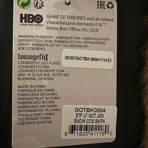 Loungefly Unisex × Game of Thrones Jon Snow Cosplay Mini Backpack NWT. - Picture 12 of 14